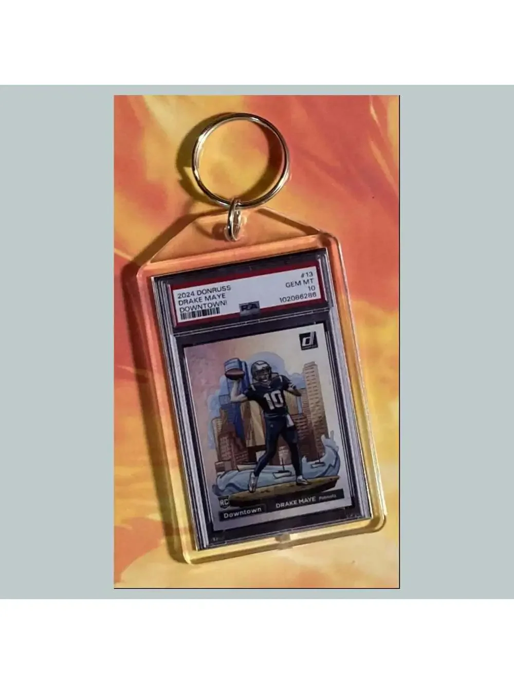 3716 Drake Maye 2024 Donruss Downtown Custom Hand Made Keychain